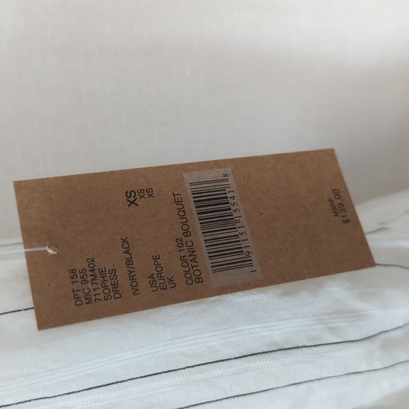 Cremieux Sophie Dress Botanic Bouquet White Black Stripe Size Extra Small NWT - Picture 4 of 8